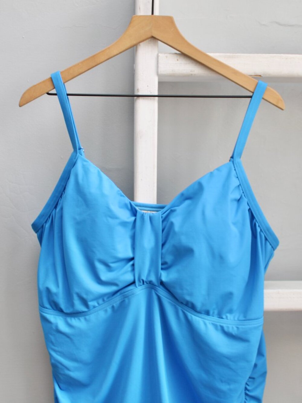 Lands’ End Blue Ruffle Spaghetti Strap Underwire Swim Tankini Tunic Top Size 22W - Picture 4 of 6